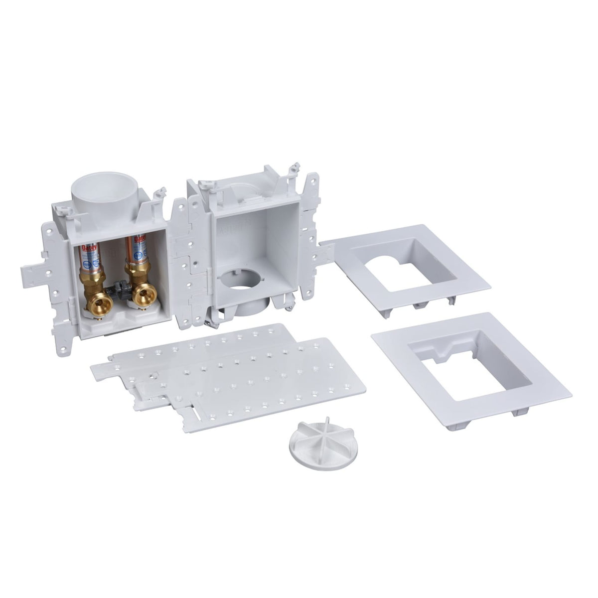 37611 MODA® 2-Valve + Standard Drain F1807 PEX (Brass) Washing Machine Supply Box with Hammer Arrestors - Standard Pack