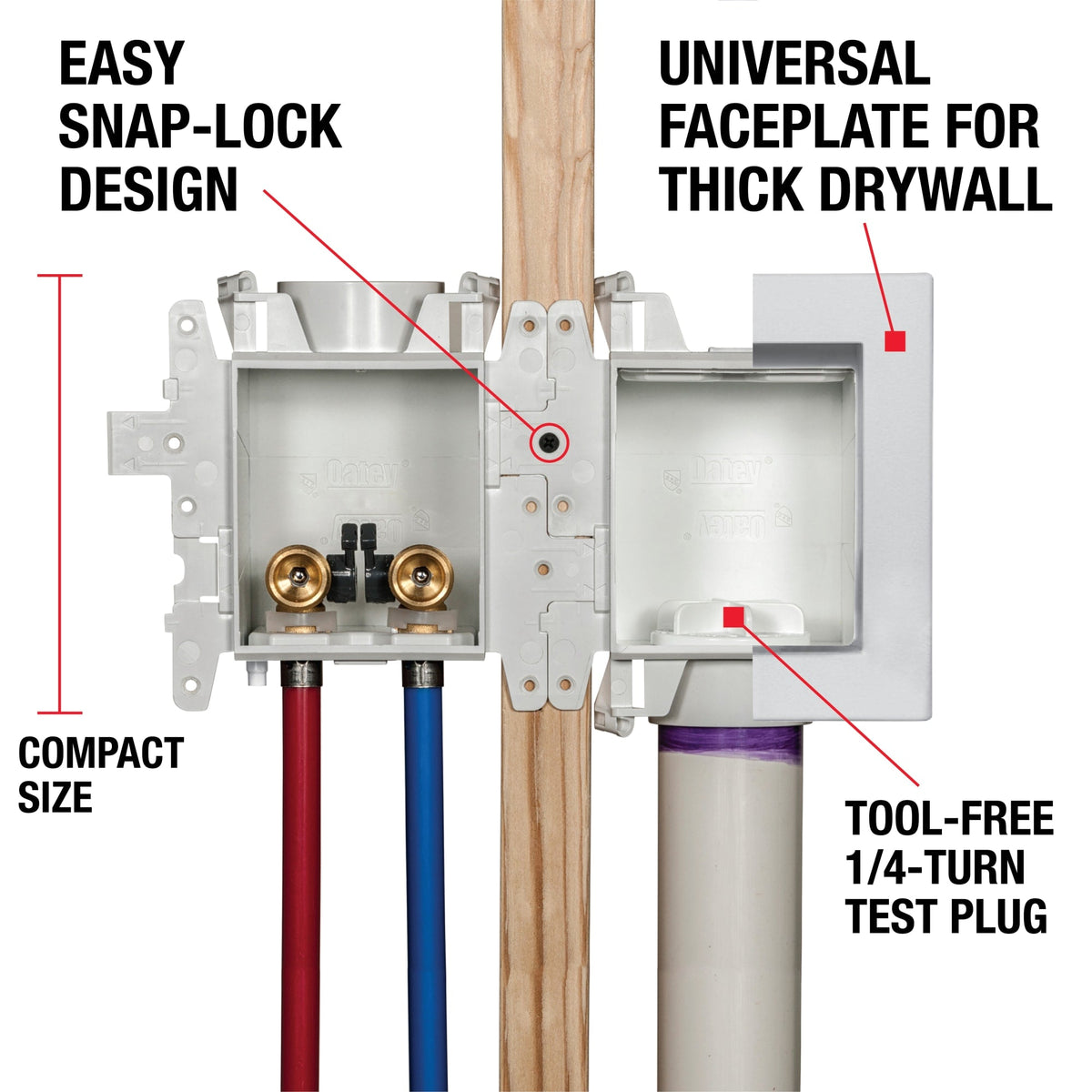 37611 MODA® 2-Valve + Standard Drain F1807 PEX (Brass) Washing Machine Supply Box with Hammer Arrestors - Standard Pack