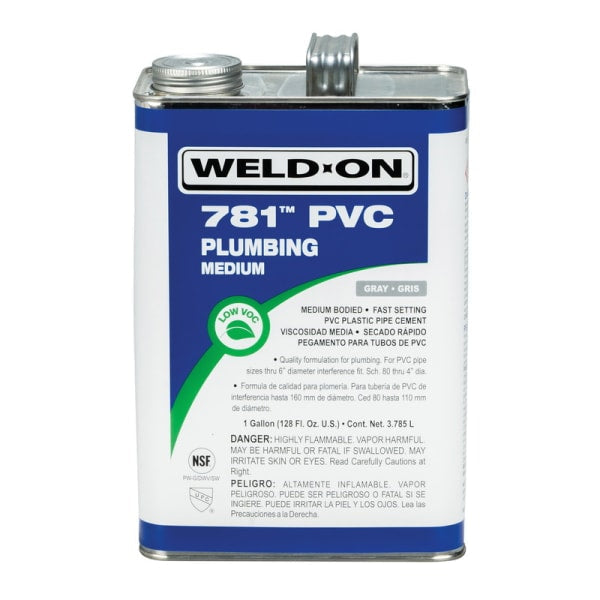 14011 781 PVC Plumbing Solvent Cement, Gray, Low VOC, High Strength, Medium Bodied, Fast Setting, 1 Quart (32 Fl. Oz.)
