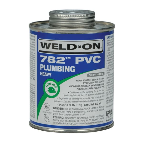14021 782 PVC Plumbing Solvent Cement, Gray, Low VOC, High Strength, Heavy Bodied, Medium Setting, 1 Quart (32 Fl. Oz.)