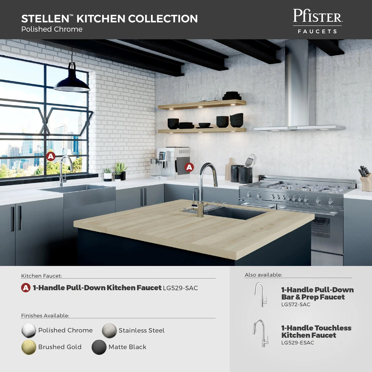 LG529SAC Stellen Single-Handle Pull-Down Kitchen Faucet in Polished Chrome