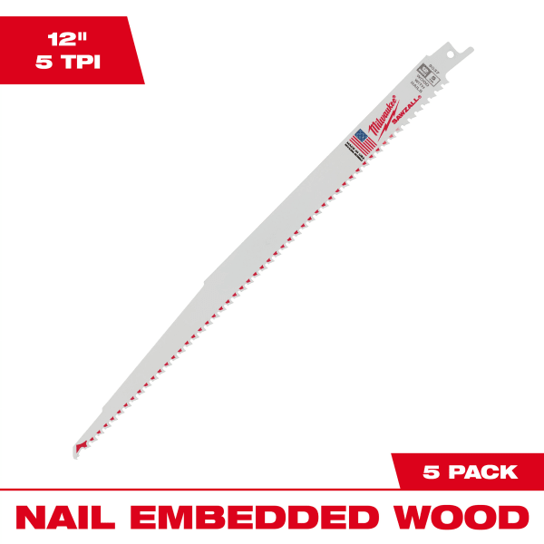 48-00-5037 12" 5 TPI SAWZALL® Blade for Wood with Nails (5 Pack)
