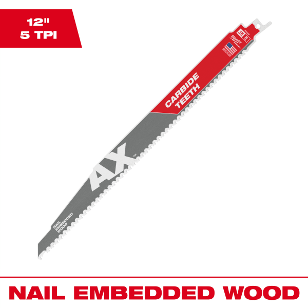 48-00-5227 12" 5 TPI AX™ with Carbide Teeth SAWZALL® Blade for Wood with Nails (1 Pack)