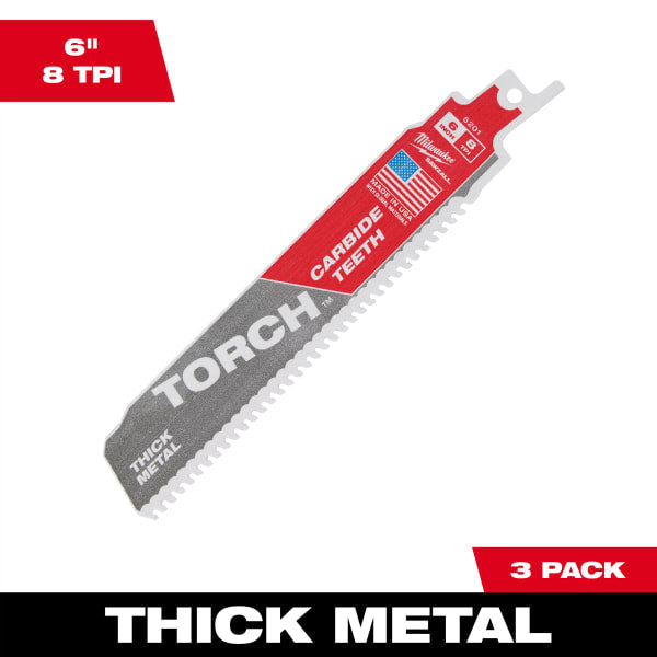 48-00-5301 6" 8 TPI TORCH™ with Carbide Teeth SAWZALL® Blades (3 Pack)