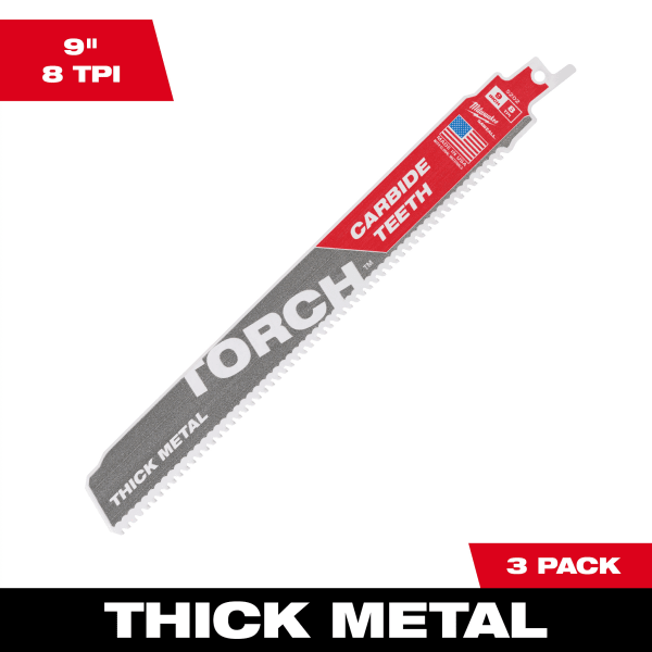 48-00-5302 9" 8 TPI TORCH™ with Carbide Teeth SAWZALL® Blades (3 Pack)