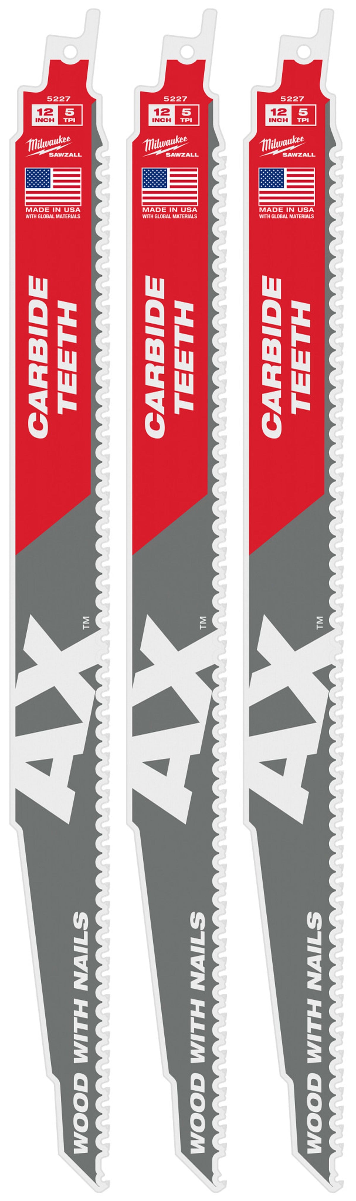 48-00-5227 12" 5 TPI AX™ with Carbide Teeth SAWZALL® Blade for Wood with Nails (1 Pack)