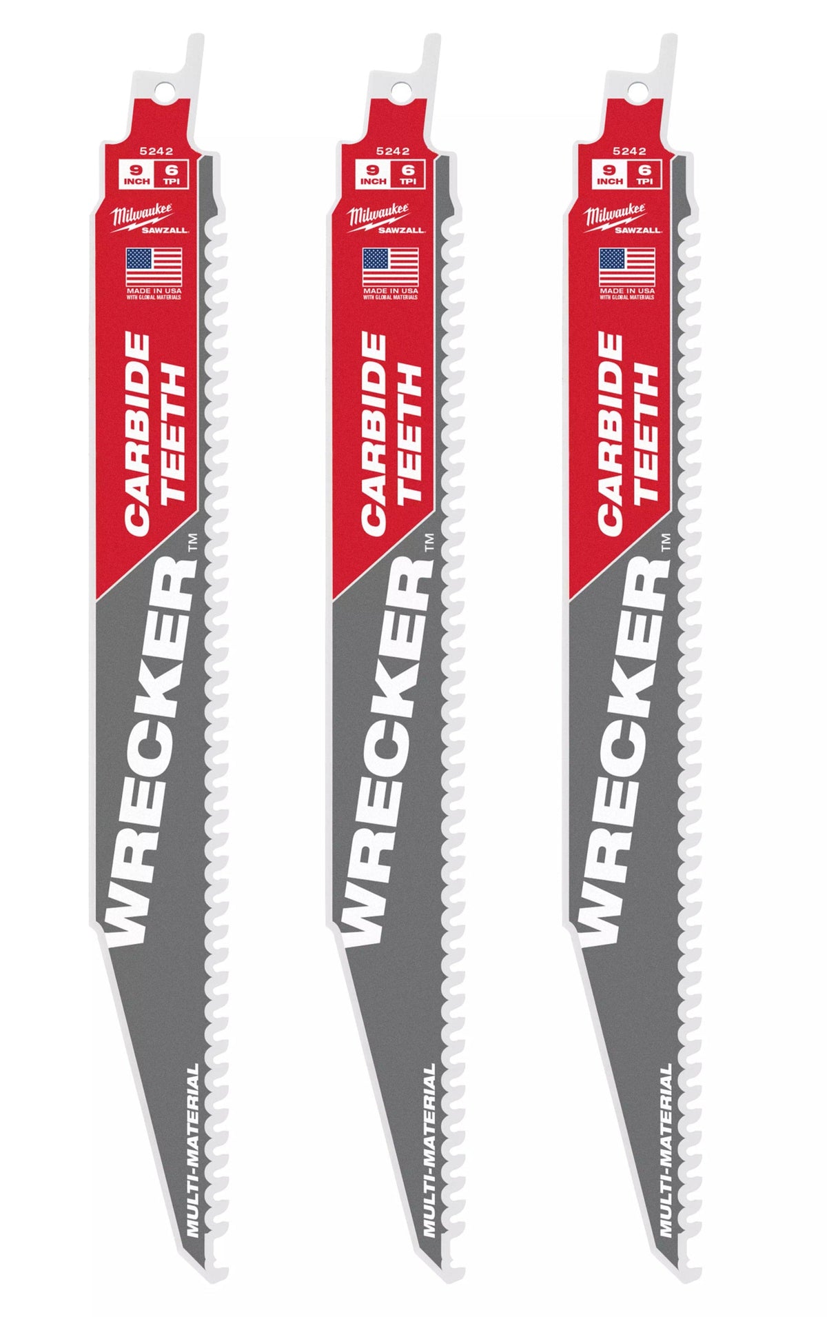 48-00-5342 9" 6 TPI WRECKER™ with Carbide Teeth SAWZALL® Blade for Multi-Material (3 Pack)