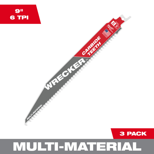 48-00-5342 9" 6 TPI WRECKER™ with Carbide Teeth SAWZALL® Blade for Multi-Material (3 Pack)
