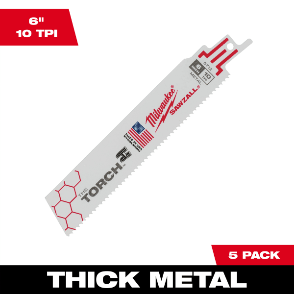 48-00-5712 6" 10 TPI TORCH™ SAWZALL® Blade for Thick Metal (5 Pack)