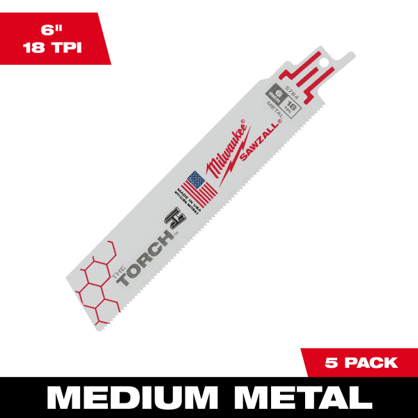 48-00-5784 6" 18 TPI TORCH™ SAWZALL® Blade for Medium Metal (5 Pack)