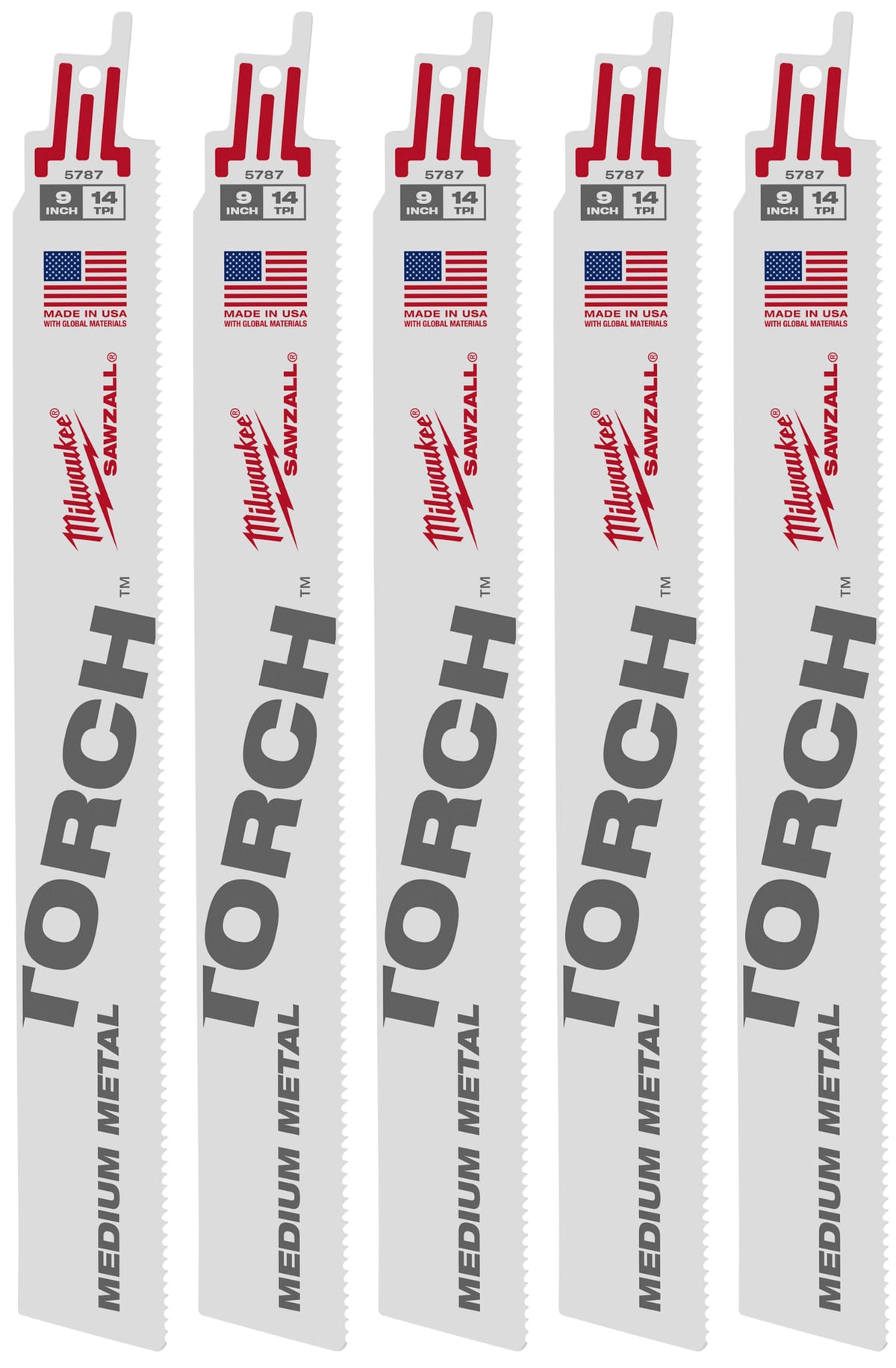 48-00-5787 9" 14 TPI TORCH™ SAWZALL® Blade for Medium Metal (5 Pack)
