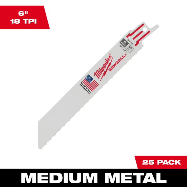 48-00-8184 6" 18 TPI SAWZALL® Blade for Medium Metal (25 Pack)