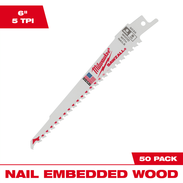 48-01-6035 6" 5 TPI SAWZALL® Blade for Wood with Nails (50 Pack)