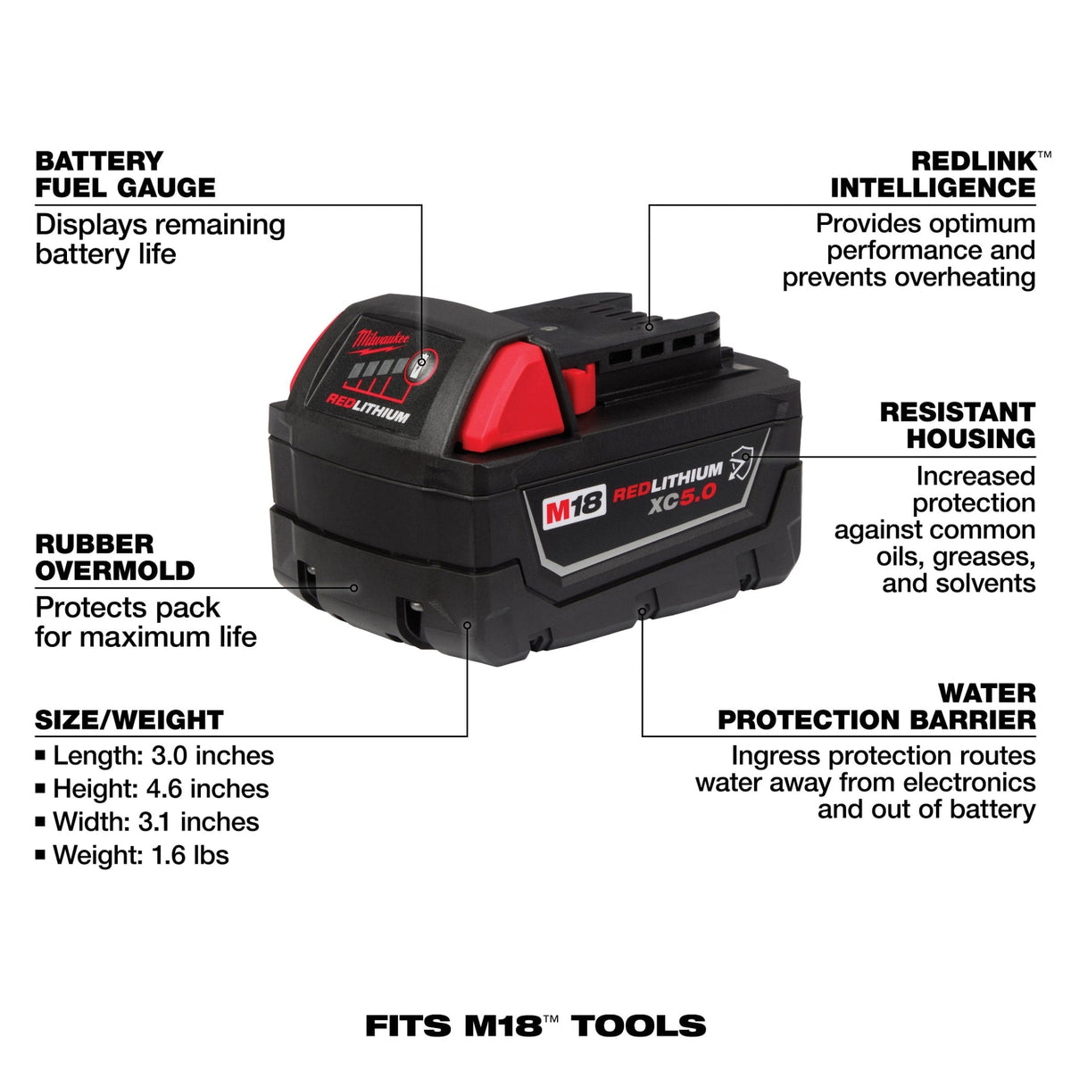 48-11-1850R M18™ REDLITHIUM™ XC5.0 Resistant Battery