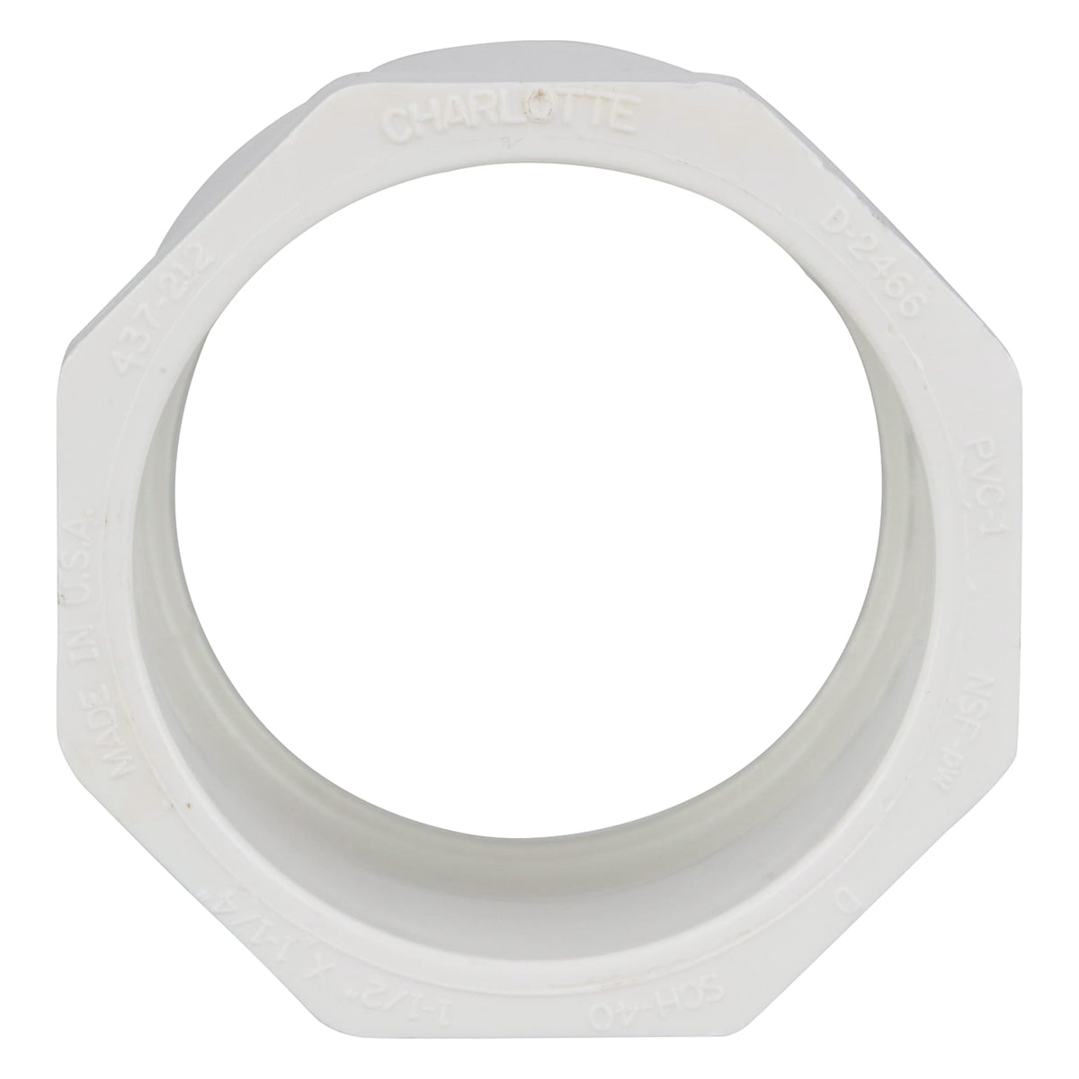 PVC-02107-1200 1-1/2" x 1-1/4" PVC SCH40 Bushing - Spigot x Socket