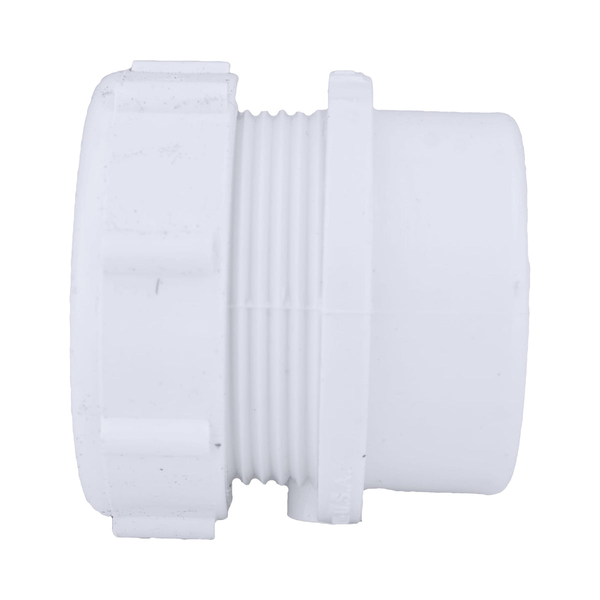 PVC-00103W-0800 1-1/2" PVC DWV Male Trap Adapter with Plastic Nut - Spigot x Tubular Slip