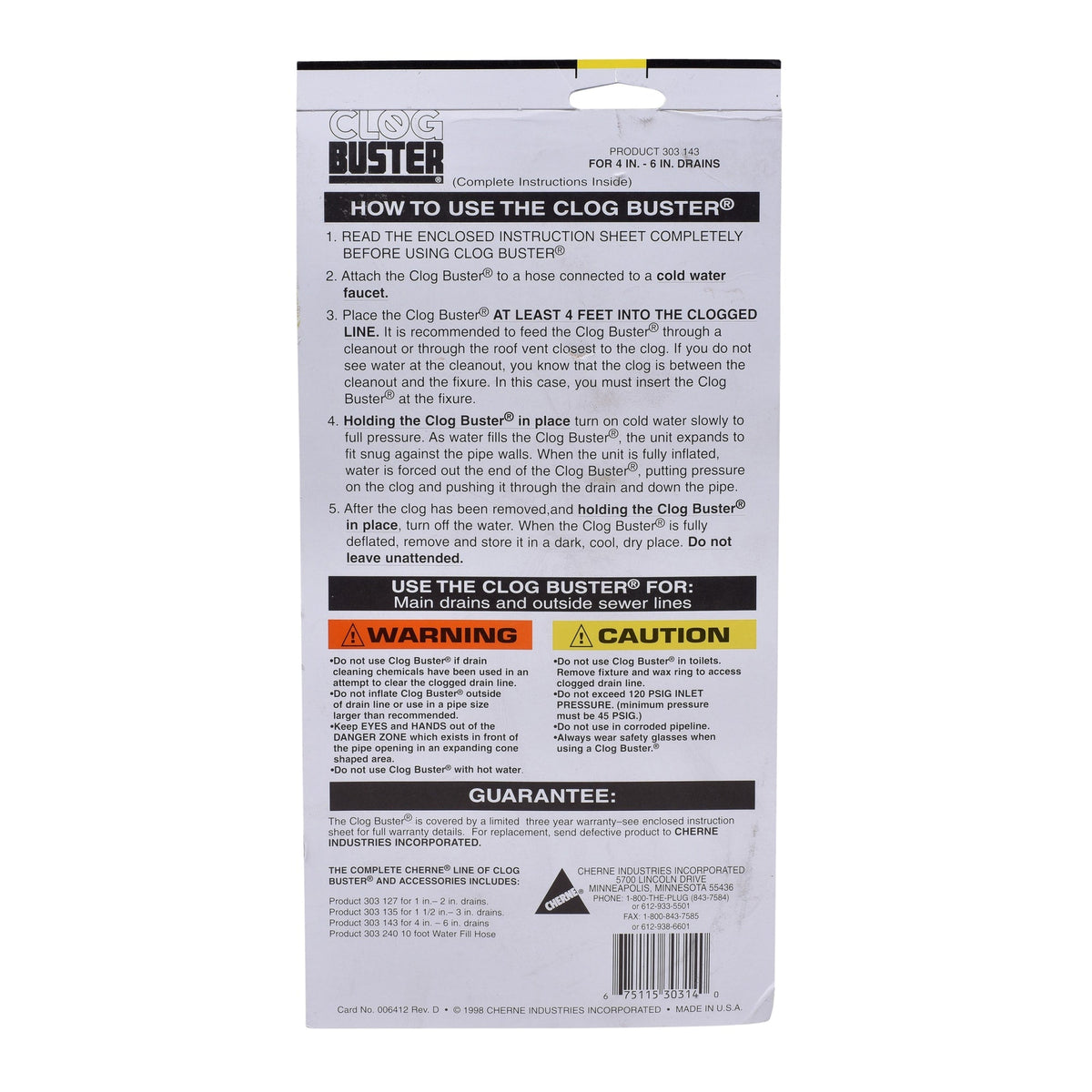 303143 Clog-Buster™ Drain Flusher 4 - 6 in. MS