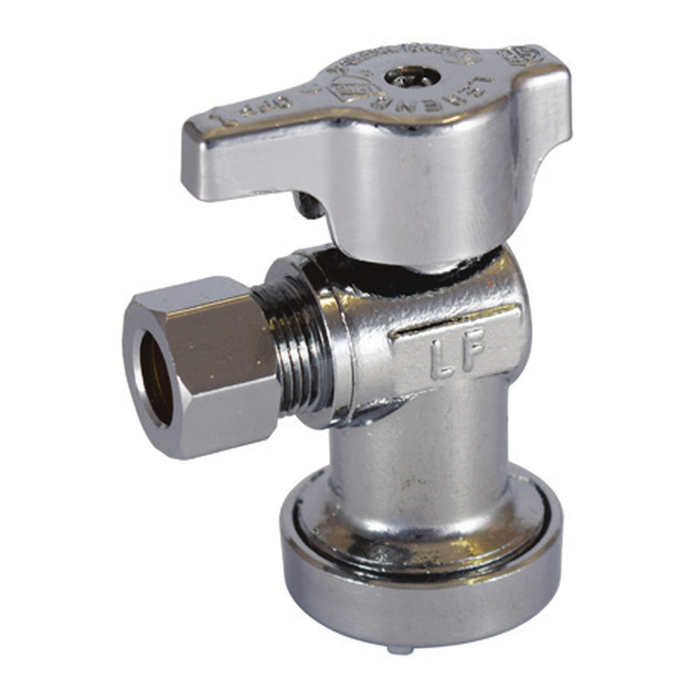 114-605NL 1/2" x 1/4" F1960 x Comp (OD) No Lead Chrome-Plated Forged Brass 1/4-Turn Ball-Type Icemaker Angle Stop Valve