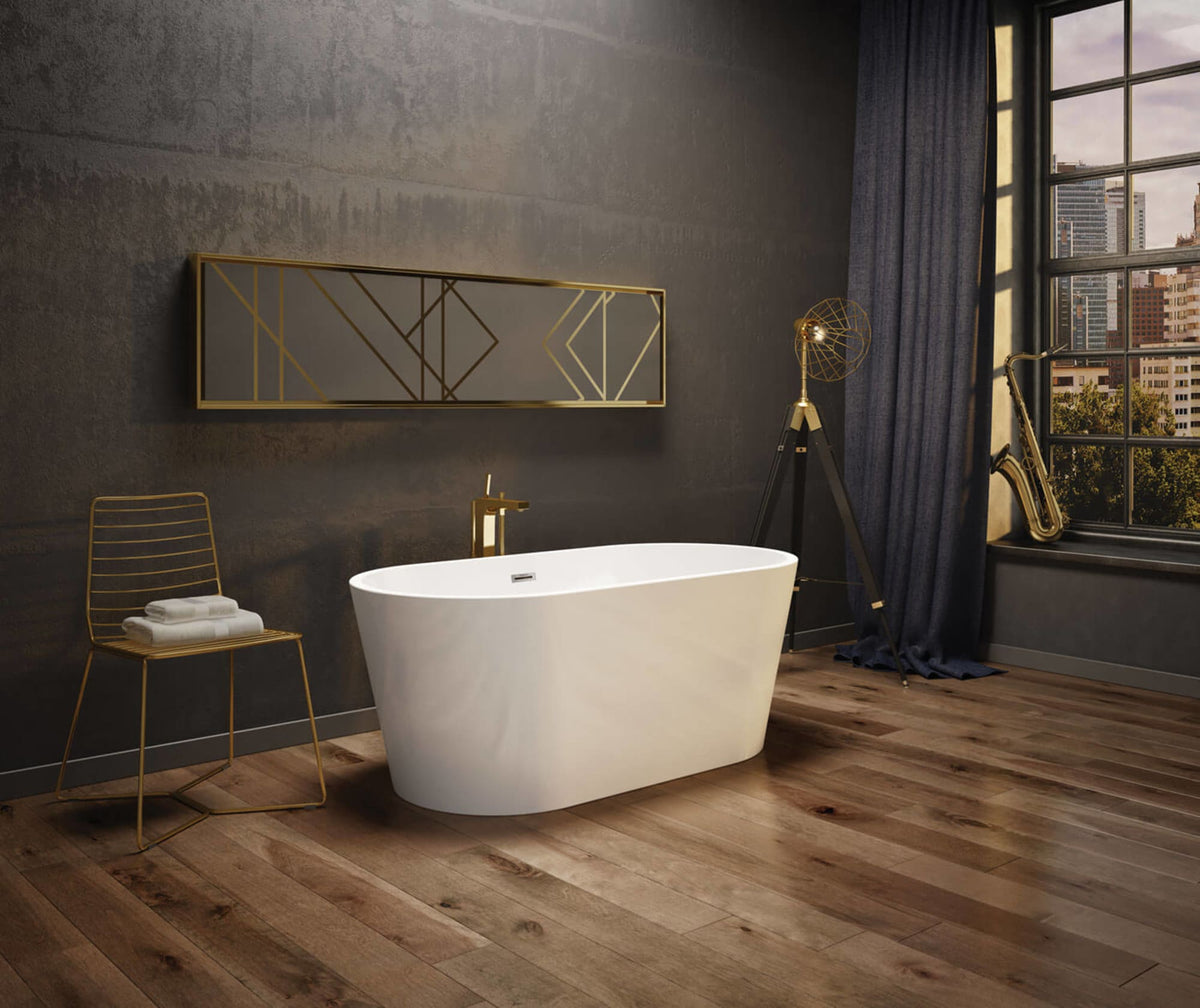 106384-000-001-000 Louie 5829 Acrylic Freestanding Center Drain Bathtub in White with White Skirt