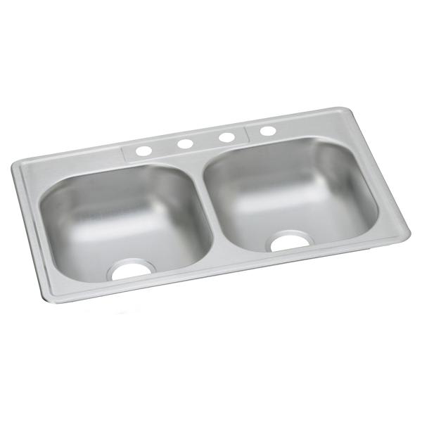 DW10233224 Stainless Steel 33" x 22" x 6-9/16" 4-Hole Equal Double Bowl Drop-In Sink (10 Pack)