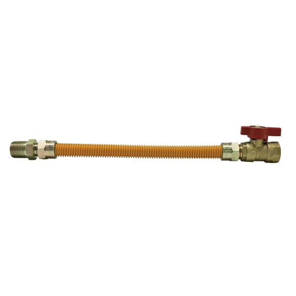 EFGC-014-YE-1031-24 1/2" MIP x FIP(BV) - 24" Long Yellow Coated Gas Flex Connector