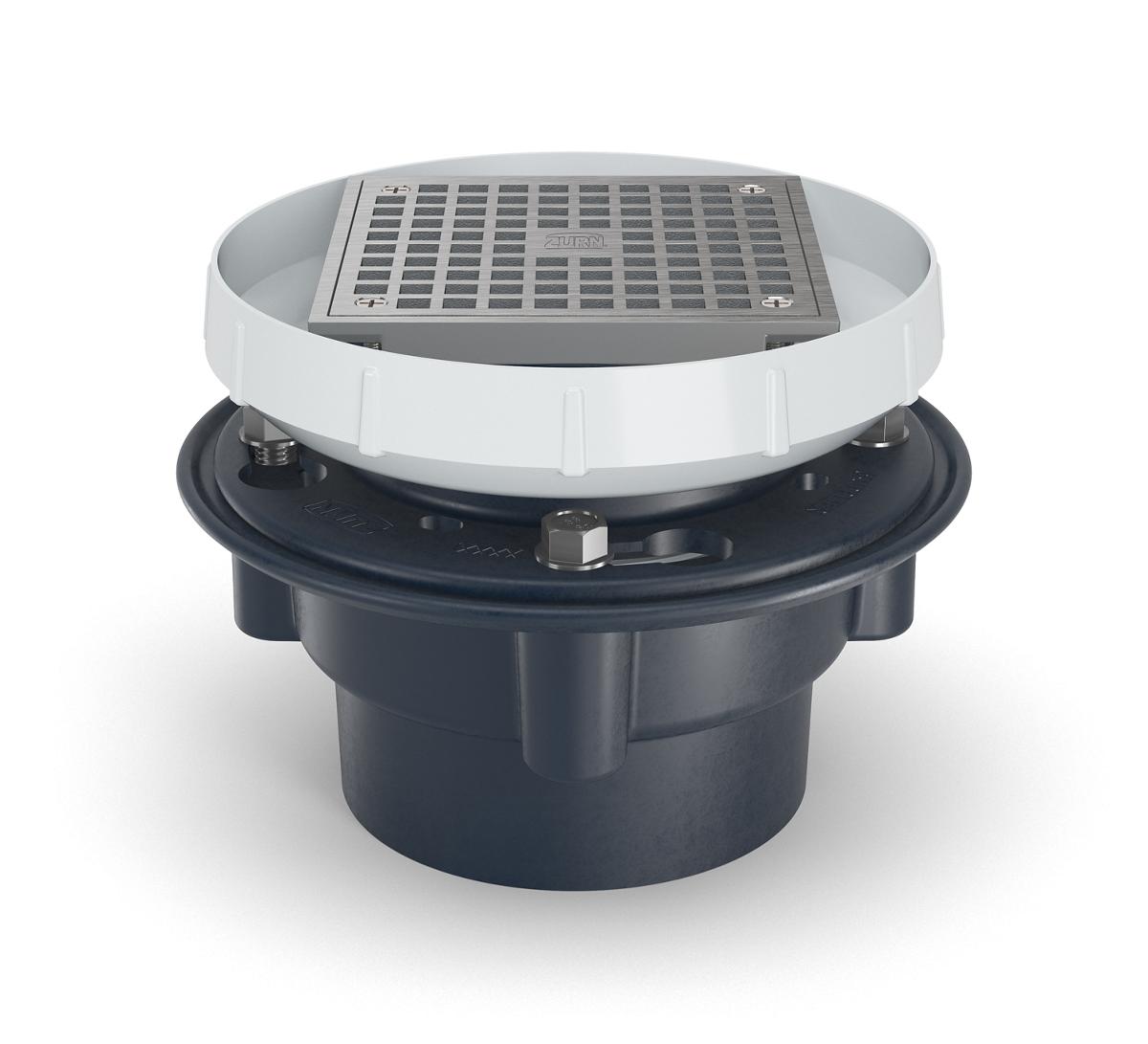 EZ1-PV4-ST EZ1 PVC Floor Drain, 5" Square Nickel Bronze Strainer, with 4" Bottom Outlet