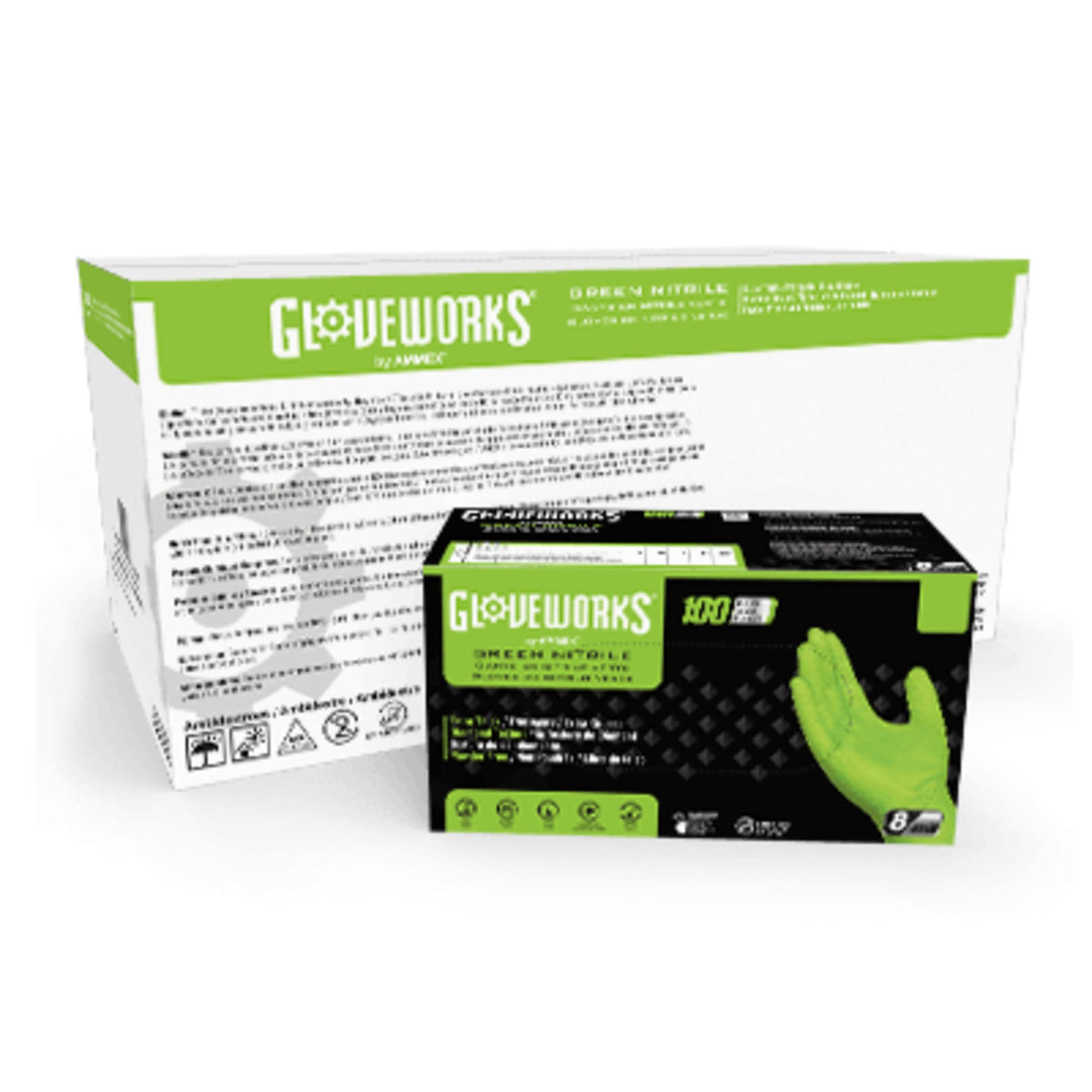 Large - Industrial Green Nitrile Gloves with Raised Diamond Texture Box of 100