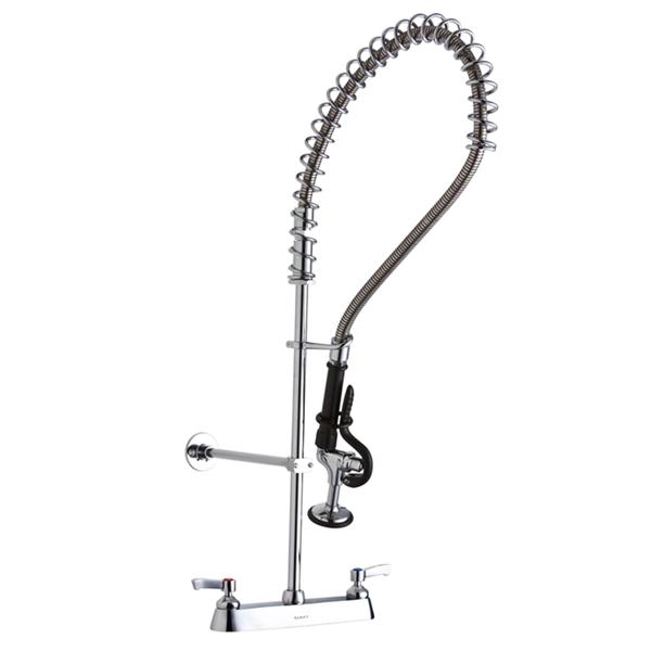 LK843LC 8" Centerset Exposed Deck Mount Faucet 44in Flexible Hose w/1.2 GPM Spray Head 2" Lever Handles 1.2 GPM Spray Head