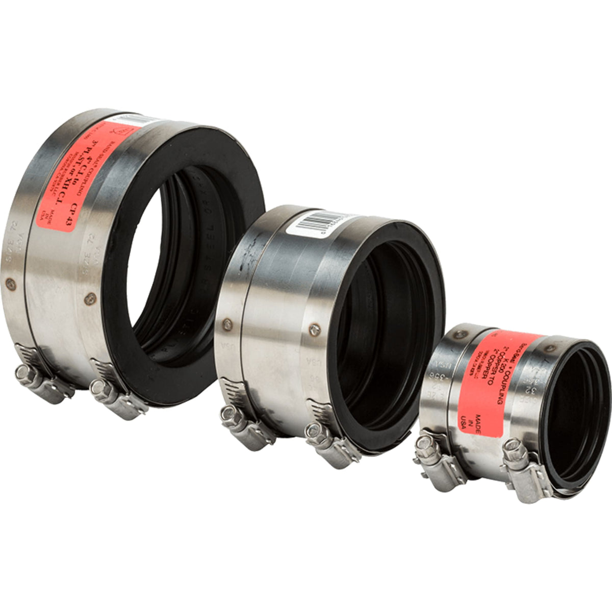 CK-1125 1-1/2" Cast Iron/Plastic/Steel to 1-1/4" Copper or 1" Plastic/Steel Shielded Rubber Transition Coupling 0801522