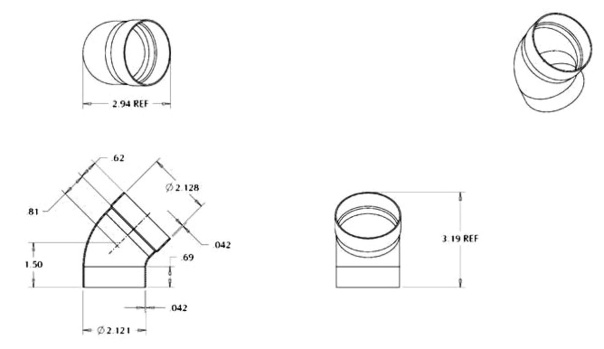 W 07432 2" Copper Fittings - DWV - 45 Degree Street Elbow Ftg x C