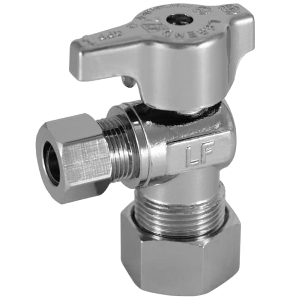 114-943NL 1/2" X 3/8" - Push x Comp (OD), No Lead Chrome-Plated Forged Brass 1/4-Turn Ball-Type Insta-Loc II Angle Stop Valve