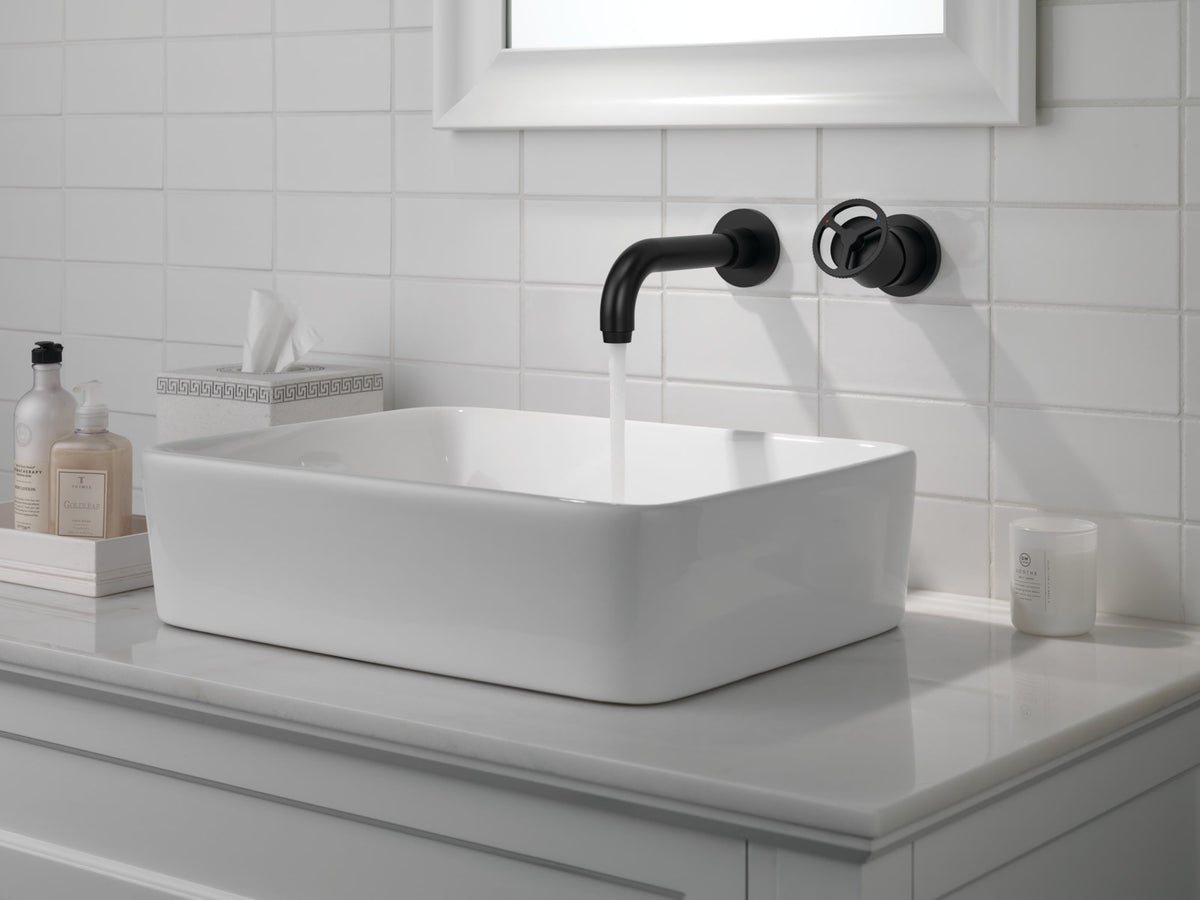 Trinsic® Single Handle Wall Mount Bathroom Faucet Trim Matte Black T3558LF-BLWL