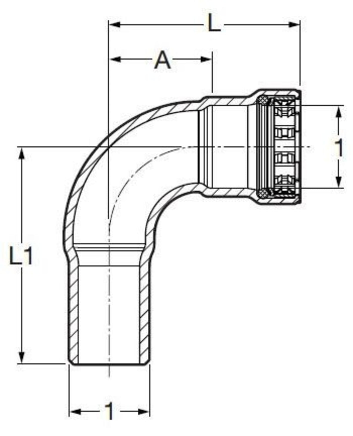 28615 2-1/2" x 2-1/2" - (P-FTG) - 90 Deg Elbow (Street), MegaPress®G