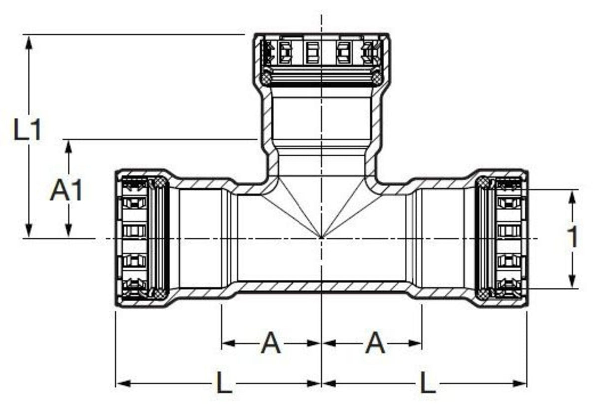 28905 2-1/2" x 2-1/2" x 1-1/4" - (P-P-P) - Tee (Reducing), MegaPress®G