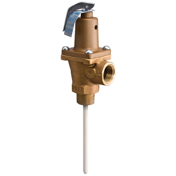 0556015 3/4" Lead Free Brass Automatic Reseating T and P Relief Valve, 125 psi, 210 Degree F, Test Lever, 5" Extension Thermostat