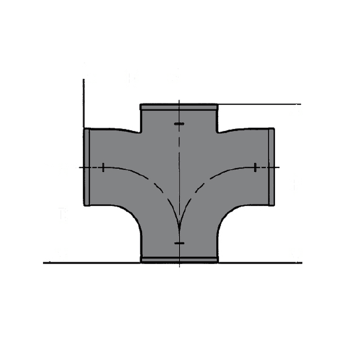 009122 4" x 4" x 4" x 4", NH x NH x NH x NH, Gray, Cast Iron DWV, Sanitary, Straight, Sanitary, Cross