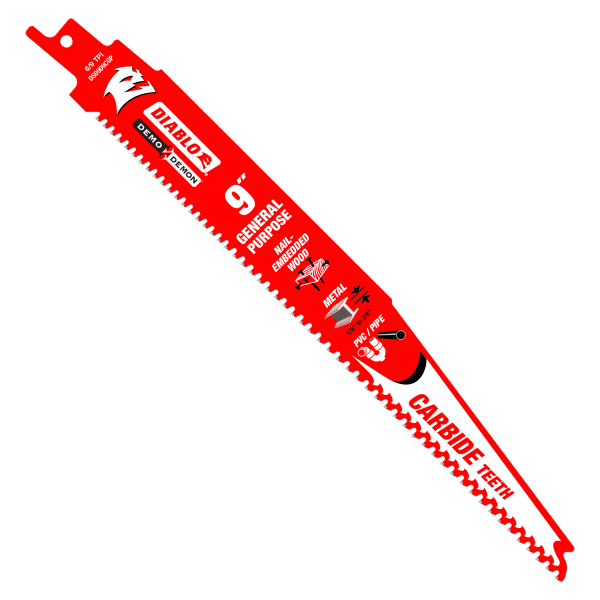 DS0909CGP3 9" 6/9 TPI Demo Demon™ Carbide Teeth Reciprocating Saw Blades for General Purpose Cuts (3-Pack)