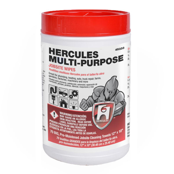 45333 12 in. x 10 in. Multi-Purpose Jobsite Wipes, Dispenser Tub of 70 Towels