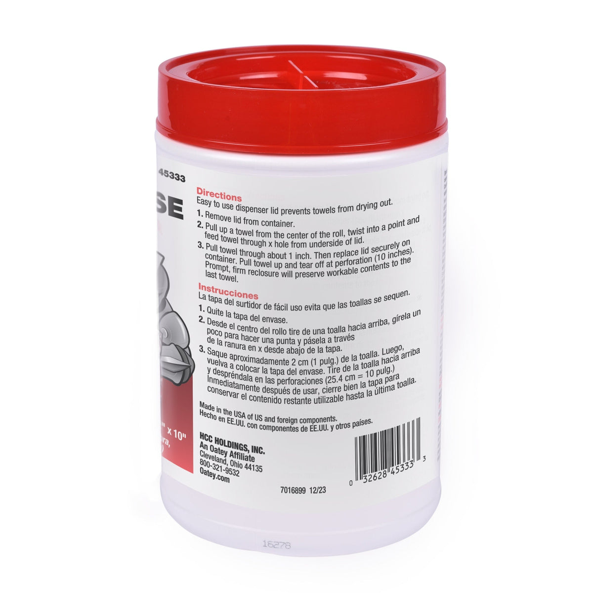 45333 12 in. x 10 in. Multi-Purpose Jobsite Wipes, Dispenser Tub of 70 Towels