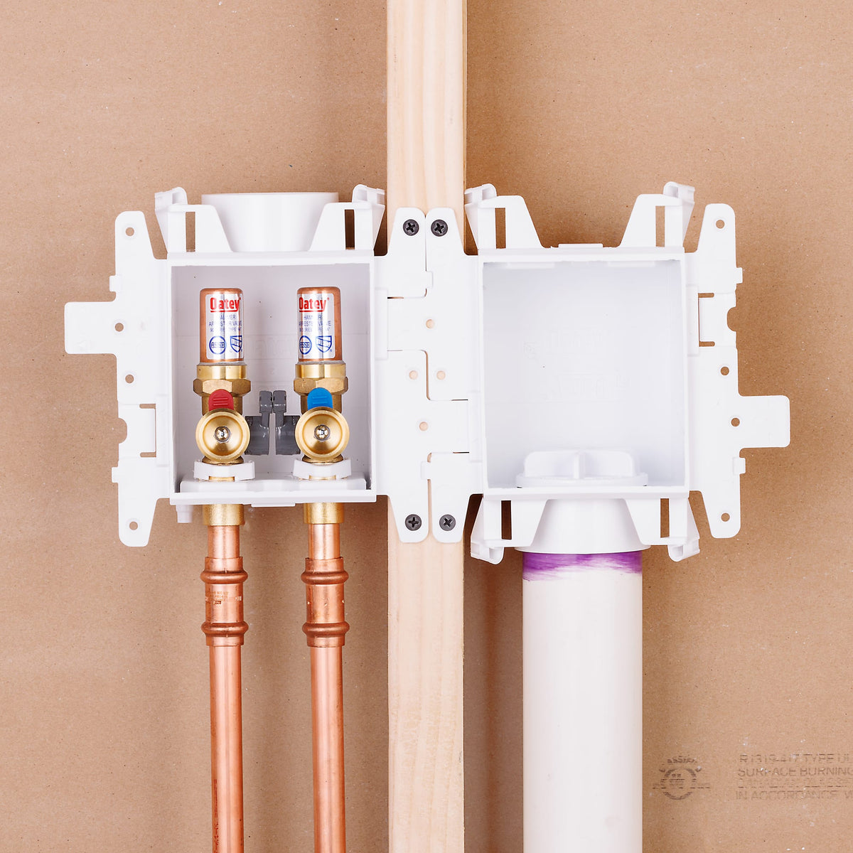 37609 MODA® 2-Valve + Standard Drain Copper (Male) Washing Machine Supply Box with Hammer Arrestors - Standard Pack