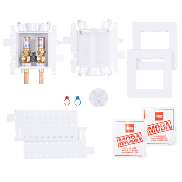 37609 MODA® 2-Valve + Standard Drain Copper (Male) Washing Machine Supply Box with Hammer Arrestors - Standard Pack