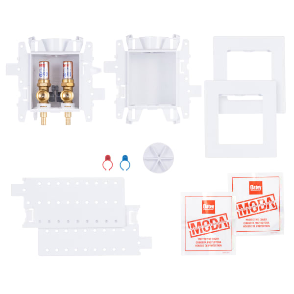 37611 MODA® 2-Valve + Standard Drain F1807 PEX (Brass) Washing Machine Supply Box with Hammer Arrestors - Standard Pack