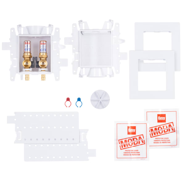 37613 MODA® 2-Valve + Standard Drain F1960 PEX (Brass) Washing Machine Supply Box with Hammer Arrestors - Standard Pack