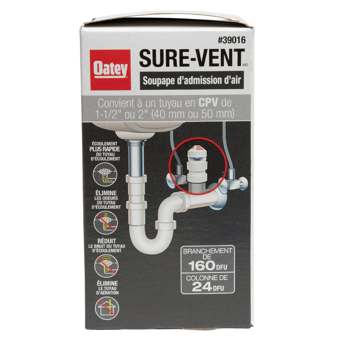 39016 Sure-Vent® 1-1/2 in. to 2 in. 160 Branch, 24 Stack DFU Air Admittance Valve with PVC Sch. 40 Adapter