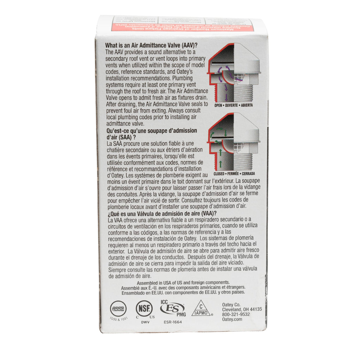 39016 Sure-Vent® 1-1/2 in. to 2 in. 160 Branch, 24 Stack DFU Air Admittance Valve with PVC Sch. 40 Adapter