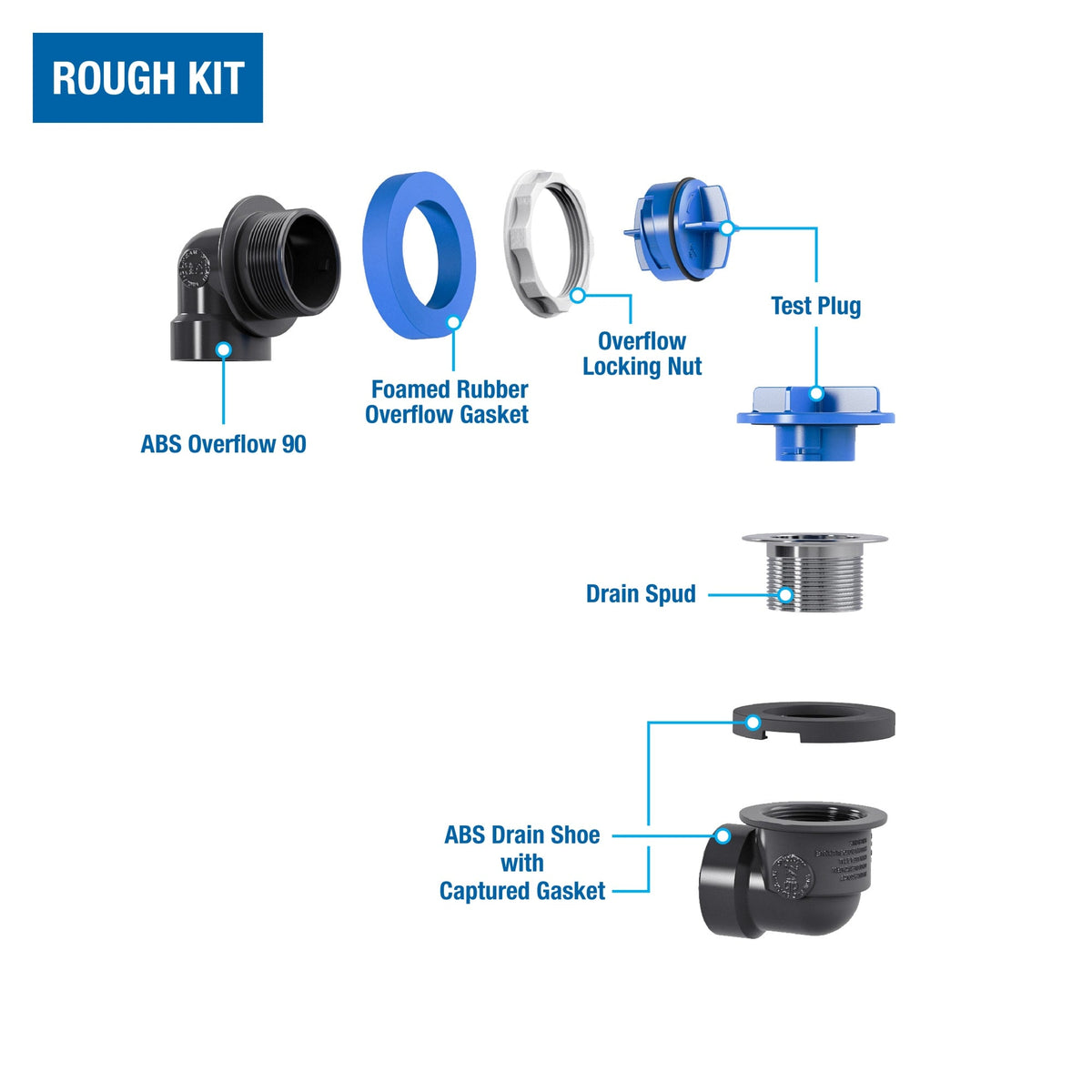A9975 True Blue® ABS Bath Waste Rough-In Kit with Test Kit in Chrome