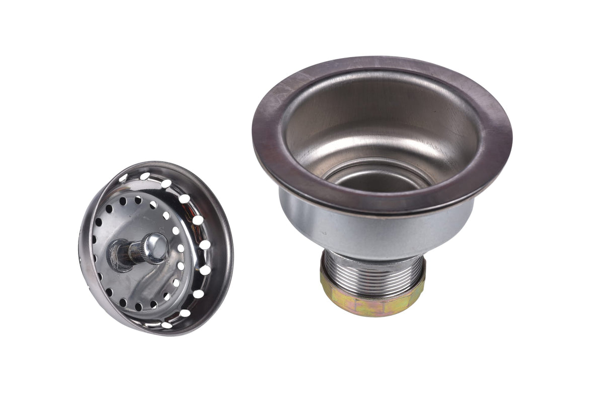 Snap-N-Tite Sink Basket Strainer, Stainless Steel Body and Basket. Locking Cup. Neoprene Stopper. Fits Cast Iron Sinks. Length 3-3/4"