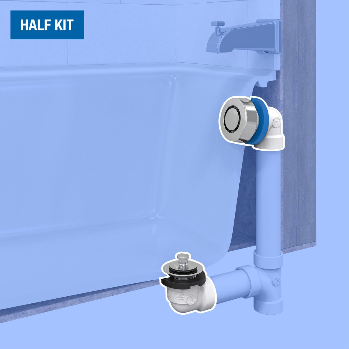 P9940CP True Blue® PVC Bath Waste Half Kit with Push N' Pull Stopper and Test Kit in Chrome