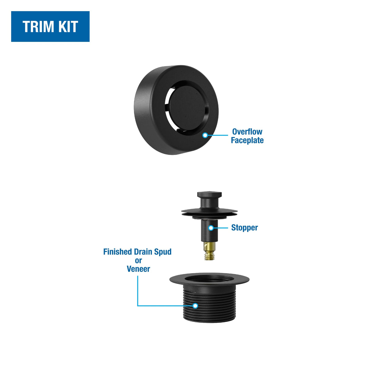 K99MB True Blue® Bath Waste Trim Kit with Push N' Pull Stopper in Matte Black