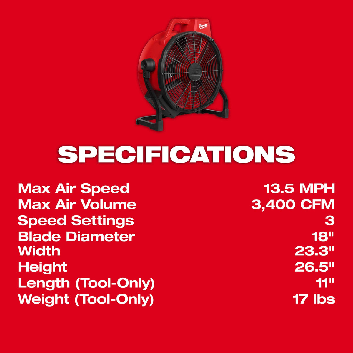 0821-20 M18™ Brushless 18" Fan
